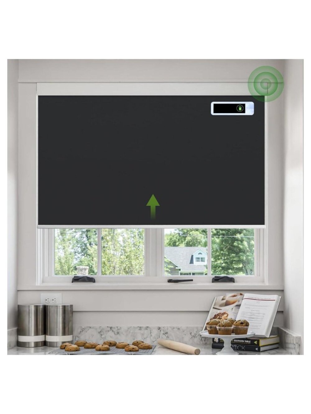 Motorized Blackout Roller Shade with Remote Solar Powered 50"W x 72"H Black